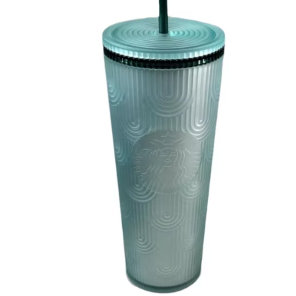 Starbucks Soft Touch Shell Tumbler Cup Drink Green Transparent 24oz